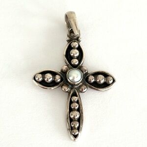 Silpada 925 Silver Cross Pendant with Pearl Accent